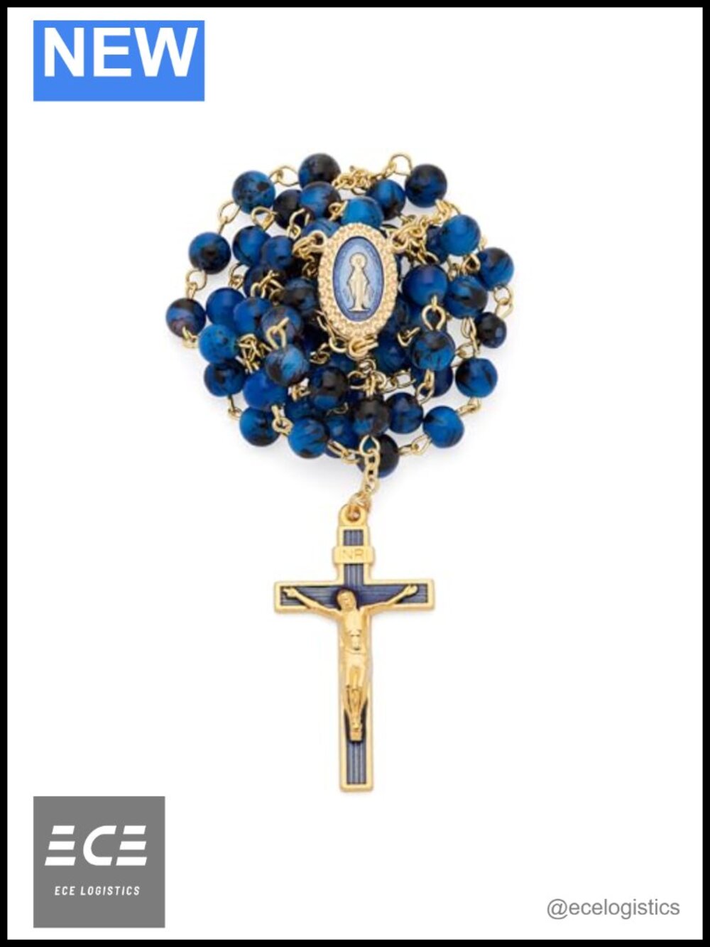 Miraculous Virgin Rosary Variegated Glass Gold Plated Brass Chain Catholic Gift